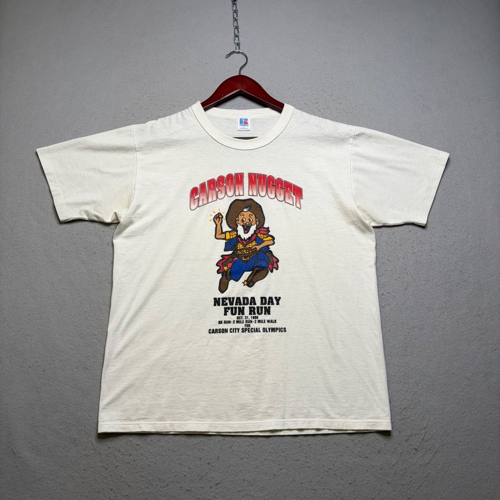 Russell Athletic T-Shirt Mens L White Carson Nugget Nevada Day Fun Run 1996 VTG